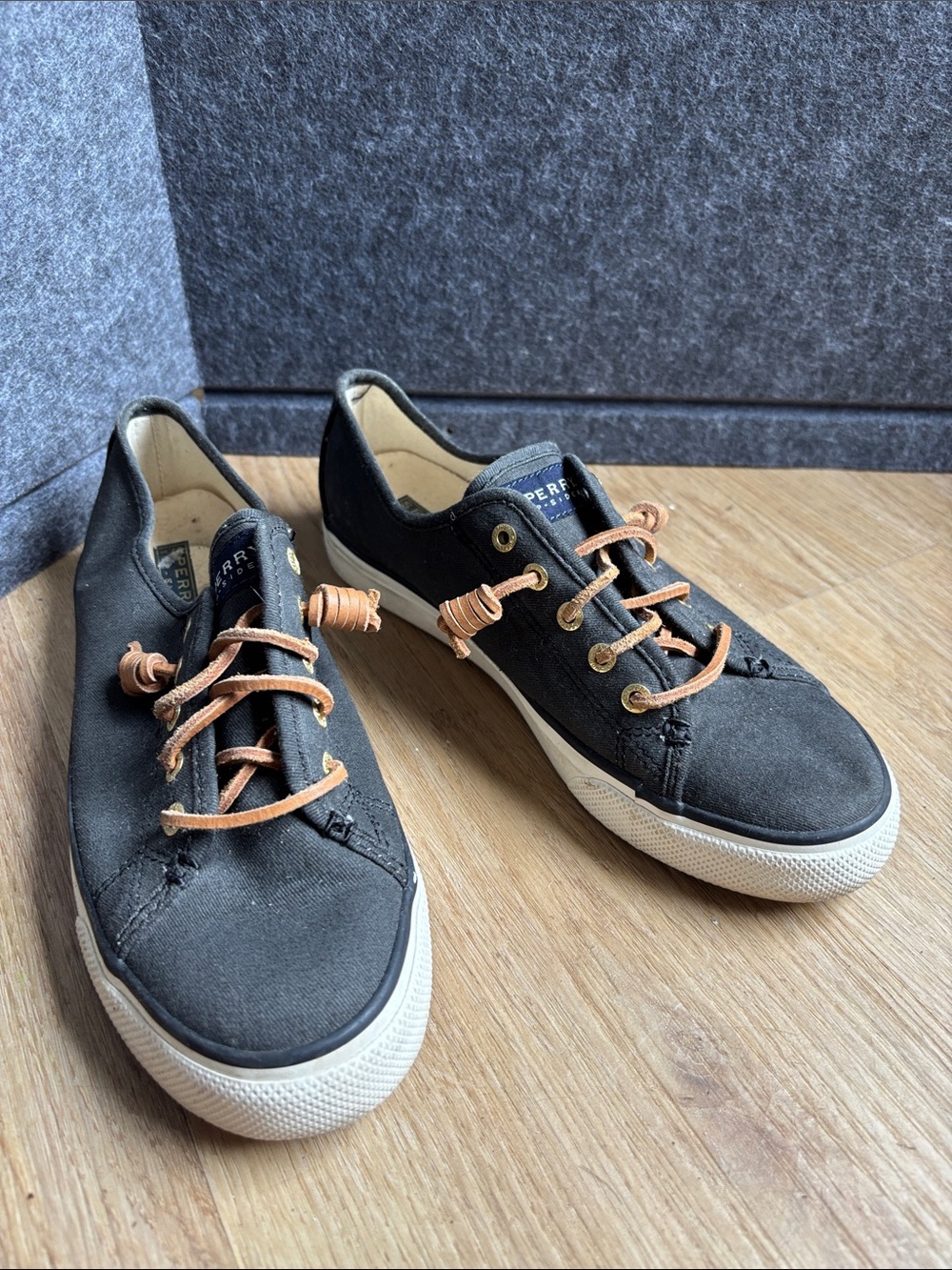 Sperry Kids Black Canvas Sneakers with Tan Laces